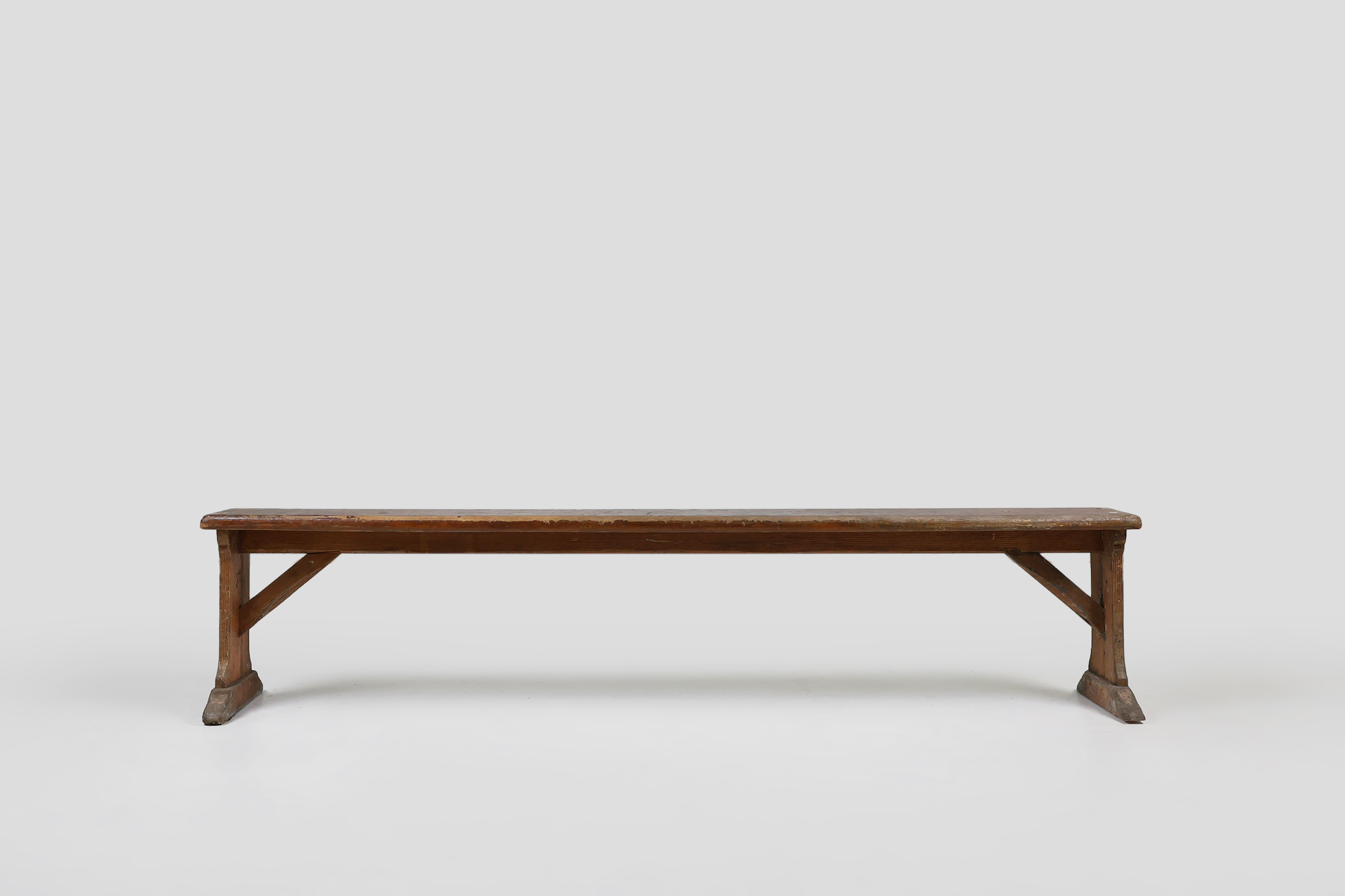 Rustic French bench in oak with carvings and nice patina, ca. 1850thumbnail